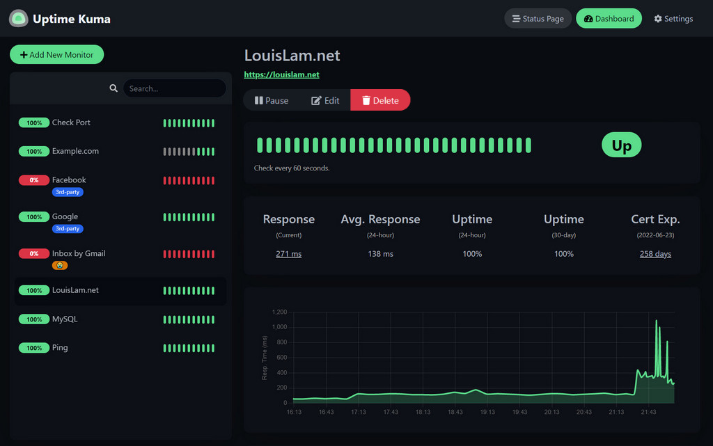 Uptime Kuma preview